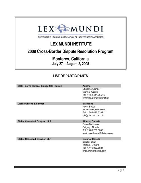 LEX MUNDI INSTITUTE 2008 Cross-Border Dispute Resolution ...