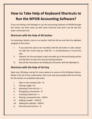 How to Take Help of Keyboard Shortcuts to Run the MYOB Accounting Software?