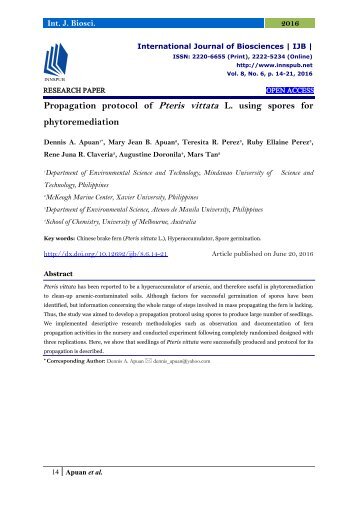 Propagation protocol of Pteris vittata L. using spores for phytoremediation