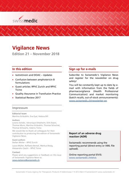 Swissmedic Vigilance News Edition 21 – November 2018