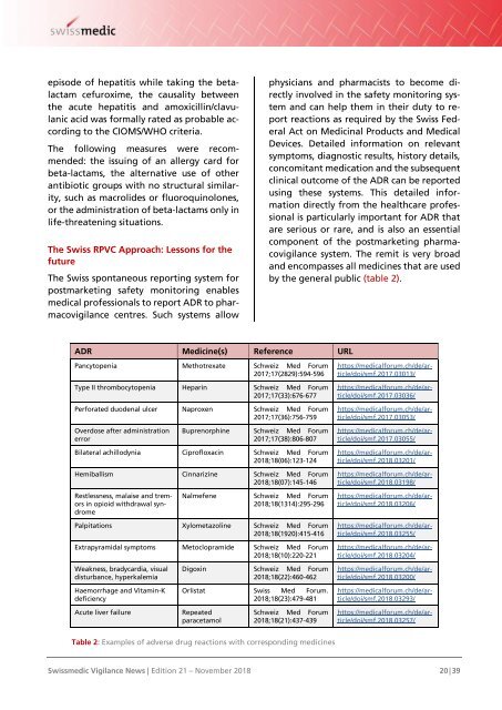 Swissmedic Vigilance News Edition 21 – November 2018
