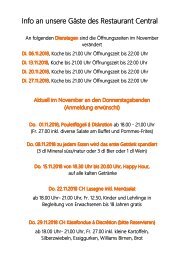 Info an unsere Gäste des Restaurant Central Donnerstag nov