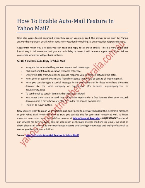 How To Enable Auto Mail Feature In Yahoo Mail