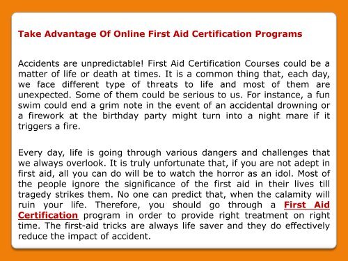 Online First Aid Certification