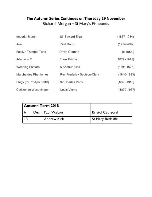 St Mary Redcliffe Church Organ Recital - November 22 2018 Simon Hogan