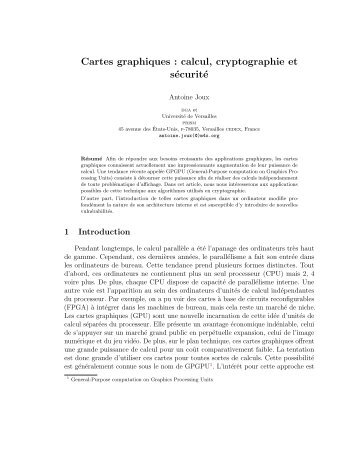 Cartes graphiques : calcul, cryptographie et sécurité - Actes du SSTIC