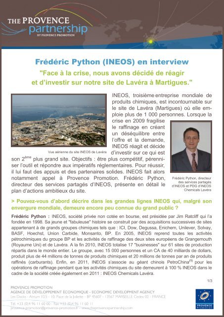 Frédéric Python (INEOS) en interview - Provence Promotion