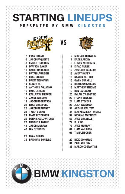 Kingston Frontenacs GameDay November 9, 2018