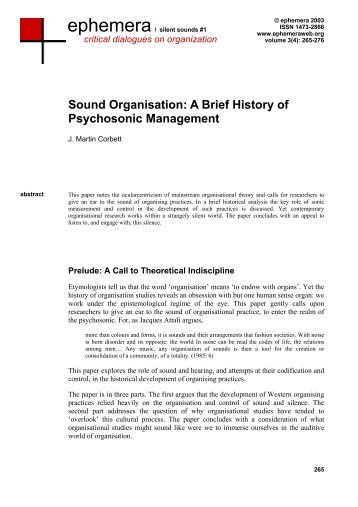 A Brief History of Psychosonic Management - Ephemera