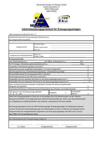 Inbetriebsetzungsprotokoll PV-Anlagen 06-03-2012 - KEW GmbH ...