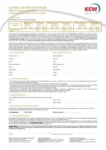 AUFTRAG ZUR ERDGASLIEFERUNG KEW PrivatGas VarioFIX