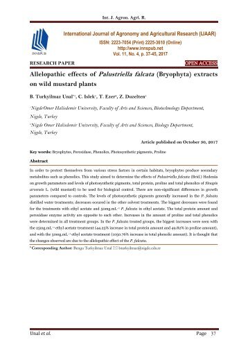 Allelopathic effects of Palustriella falcata (Bryophyta) extracts on wild mustard plants