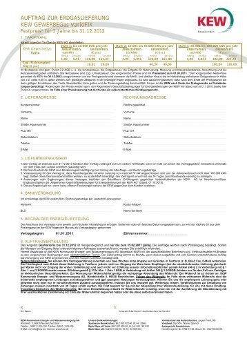 AUFTRAG ZUR ERDGASLIEFERUNG KEW GEWERBEGas VarioFIX