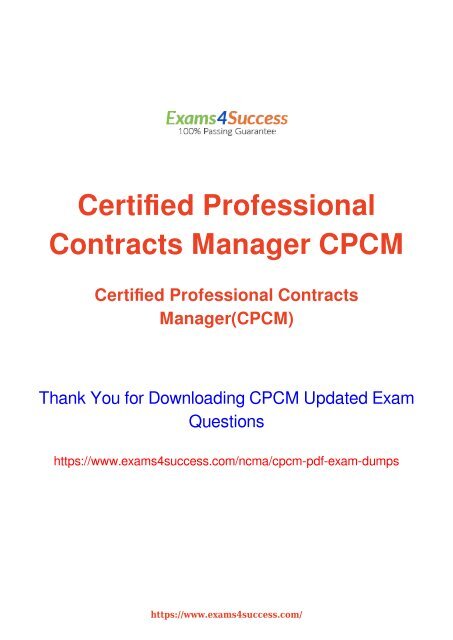 NCMA CPCM Exam Dumps [2018 NOV] - 100% Valid Questions