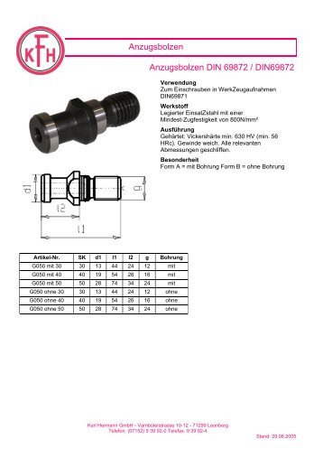 Anzugsbolzen Anzugsbolzen DIN 69872 / DIN69872