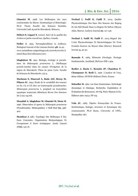 Composition and structure of the malaco fauna of sources Ain Regarg, Sidi bouali and Tataw middle Atlas (Morocco)