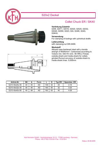 S20x2 Deckel Collet Chuck ER / SK40 - Karl Hermann GmbH