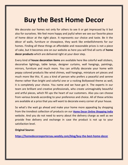 Buy the Best Home Decor