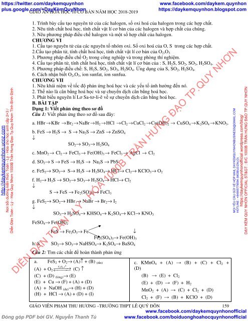 GIÁO ÁN HÓA HỌC 10 CƠ BẢN NĂM HỌC 2018-2019 (GIÁO VIÊN PHẠM THU HƯƠNG – TRƯỜNG THPT LÊ QUÝ ĐÔN)