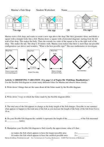 Marina's Fish Shop Student Worksheet ...