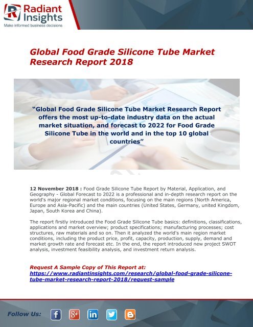 Food Grade Silicone Tube Market : Size, Industry Share, Growth, Forecast And Analysis Report 2018