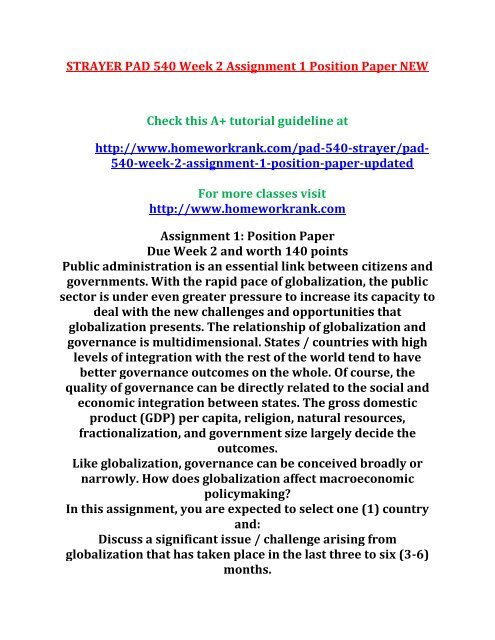 STRAYER PAD 540 Week 2 Assignment 1 Position Paper NEW