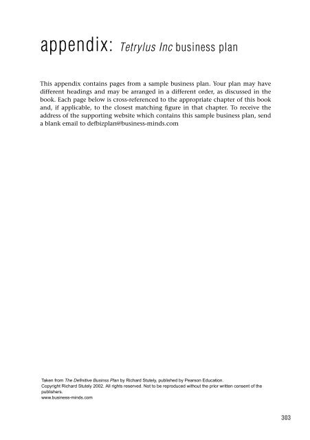 appendix in business plan sample pdf