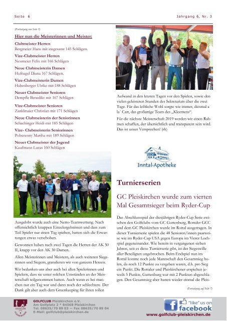 aufgeteet! online Clubmagazin Golfclub Pleiskirchen e.V.