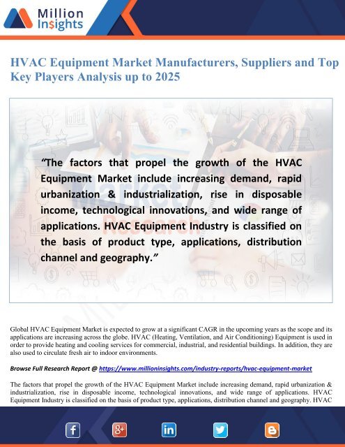 HVAC Equipment Market Manufacturers, Suppliers and Top Key Players Analysis up to 2025