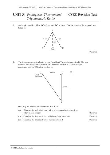 UNIT 34 Pythagoras' Theorem and CSEC Revision Test ...