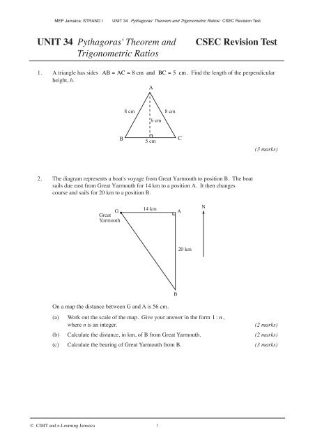 UNIT 34 Pythagoras' Theorem and CSEC Revision Test ...