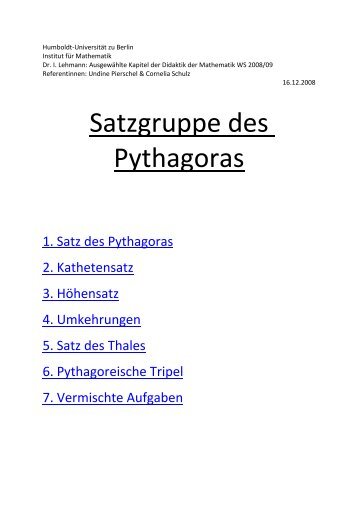 Satzgruppe des Pythagoras - Mathematik und ihre Didaktik ...