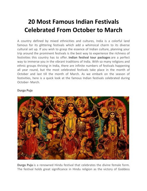 20 Most Famous Indian Festivals Celebrated From October to March