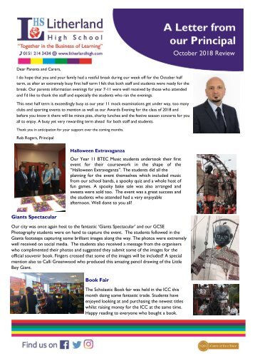 Principal&#039;s Letter October 2018