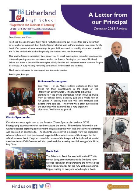 Principal 039 S Letter October 2018 Principal 039 S Letter October 2018