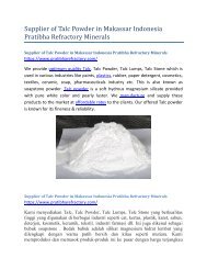 Supplier of Talc Powder in Makassar Indonesia Pratibha Refractory Minerals