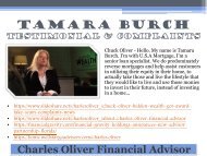 Tamara Burch Testimonial & Complaints - Charles Oliver Financial Advisor