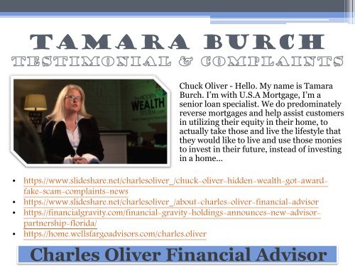 Tamara Burch Testimonial &amp; Complaints - Charles Oliver Financial Advisor
