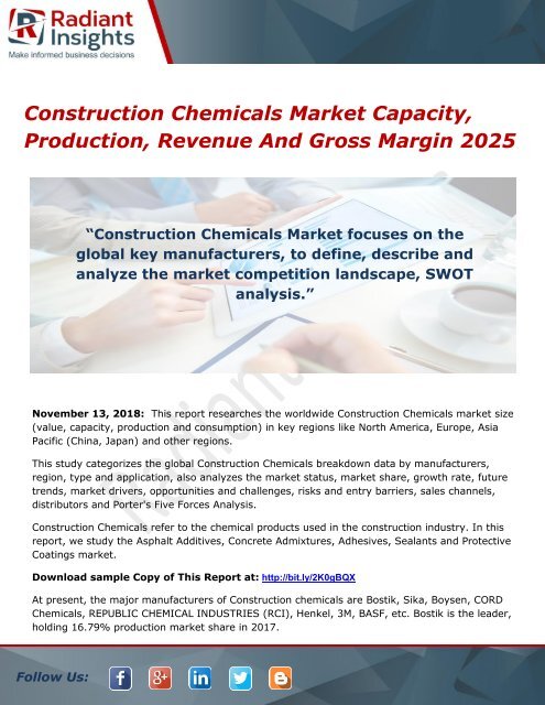 Construction Chemicals Market Capacity, Production, Revenue And Gross Margin 2025