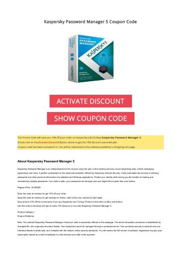10% OFF Kaspersky Password Manager 5 Coupon Code 2017 Discount OFFER