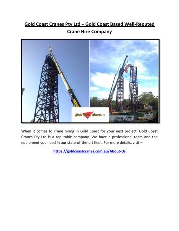 Gold Coast Cranes Pty Ltd – Gold Coast Based Well-Reputed Crane Hire Company
