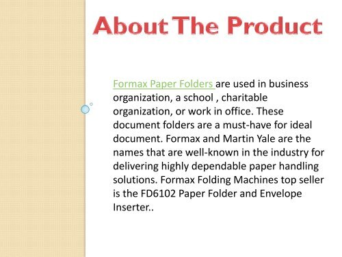 Formax Paper Folders - Versatile and Reliable Office Equipment