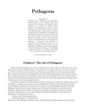 Porphyry's 'The Life of Pythagoras' - Platonic Philosophy