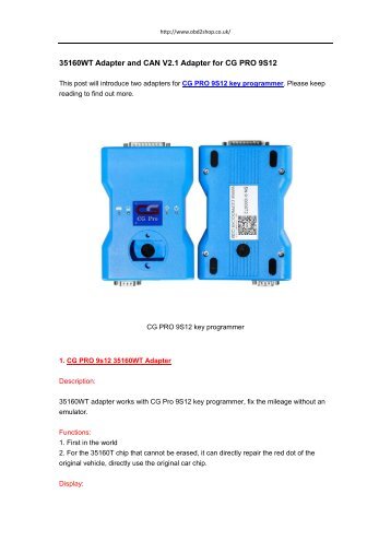 35160WT Adapter and CAN V2.1 Adapter for CG PRO 9S12 - obd2shop.co.uk