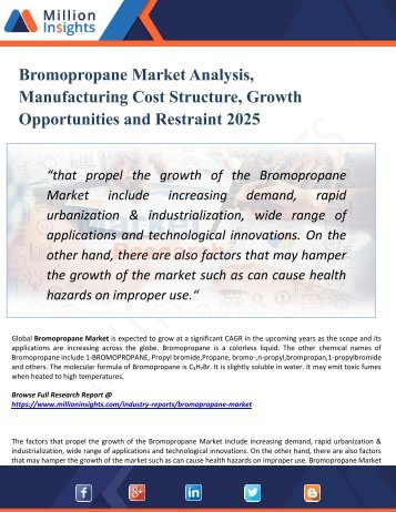 Bromopropane Market Manufacturing Cost Analysis, Key Raw Materials, Price Trend, Industrial Chain Analysis by 2025