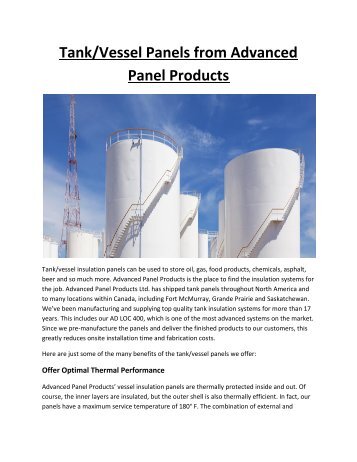 Tank/Vessel Panels from Advanced Panel Products