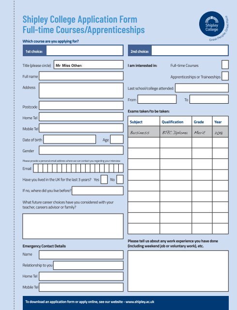 Shipley College Full-time Prospectus 2019-20