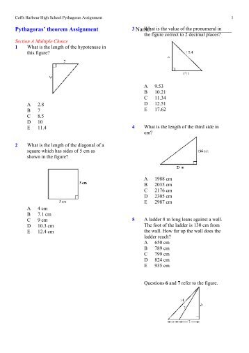 Pythagoras' theorem Assignment Name