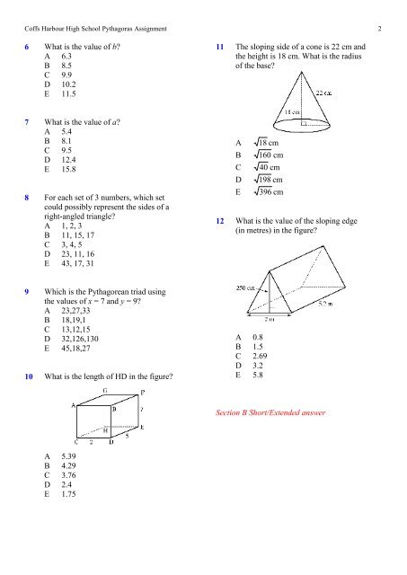 Pythagoras' theorem Assignment Name