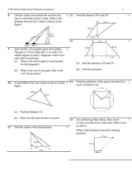 Pythagoras' theorem Assignment Name